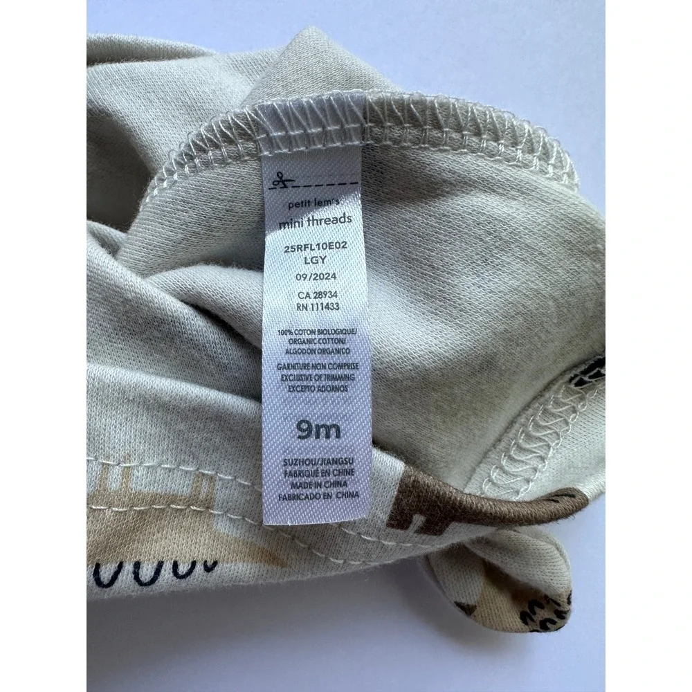 Petit Lem's Mini Threads Baby Dinosaur Print 2pc Organic Cotton Set Size 9mo‎